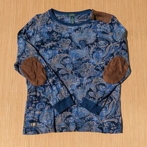 Lauren‎ Jeans Co. Top Floral Equestrian Preppy Faux Suede Elbow Patch Women's 1X